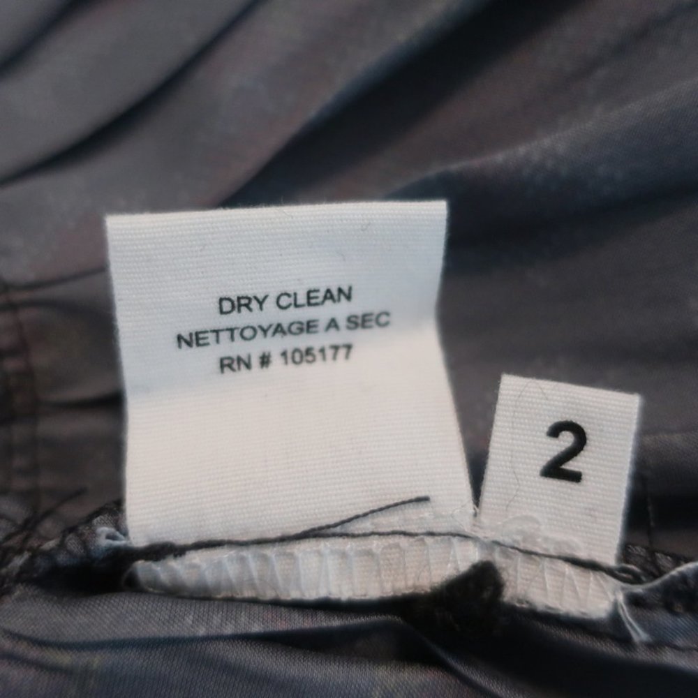 ULLA JOHNSON MINI DRESS PIERA CHARCOAL PRINTED PLEATED SATIN SIZE 2 LONG SLEEVE - Picture 8 of 8